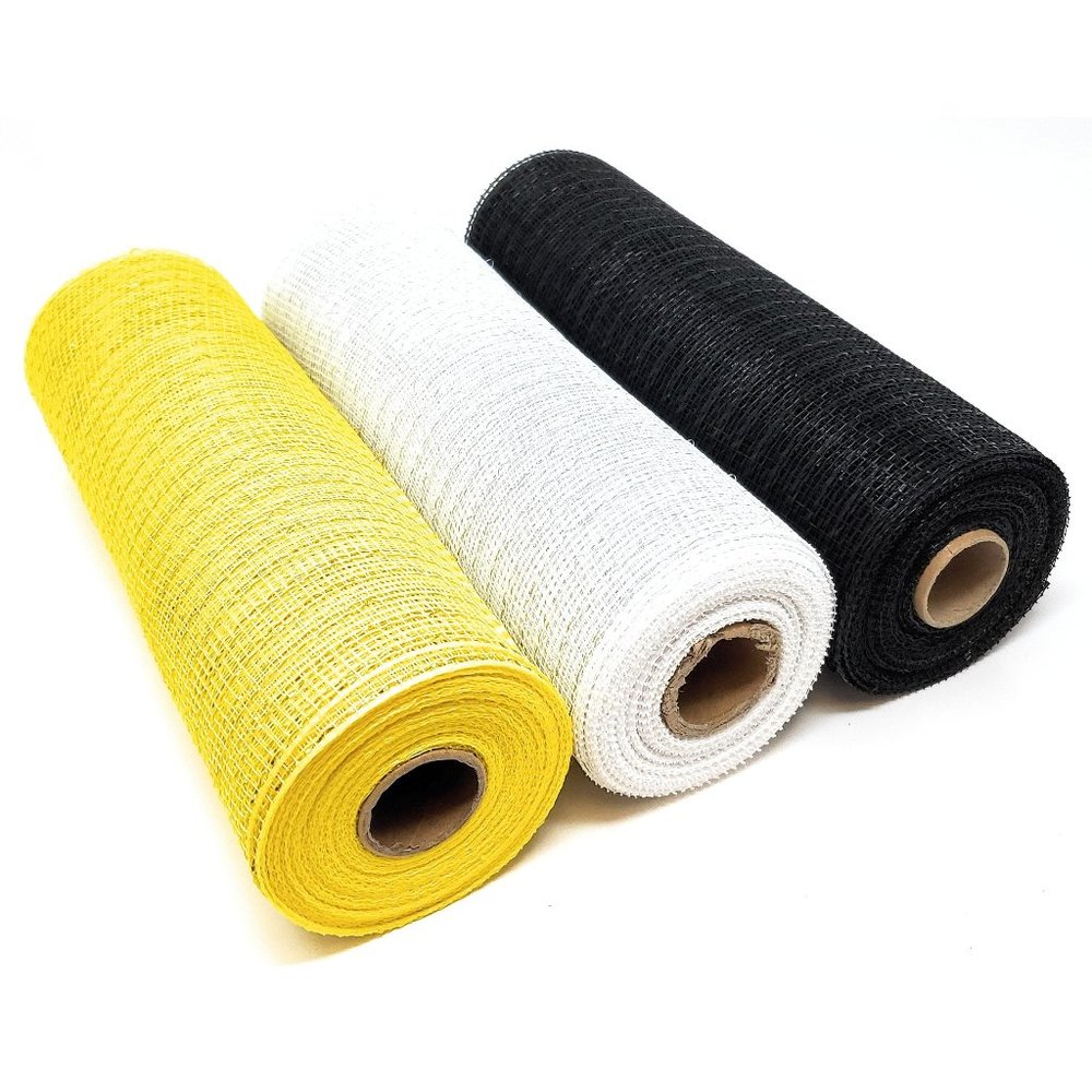 BumbleBee 10" Metallic Deco Mesh Set (Bee Yellow, Floral White, Wing Bla…